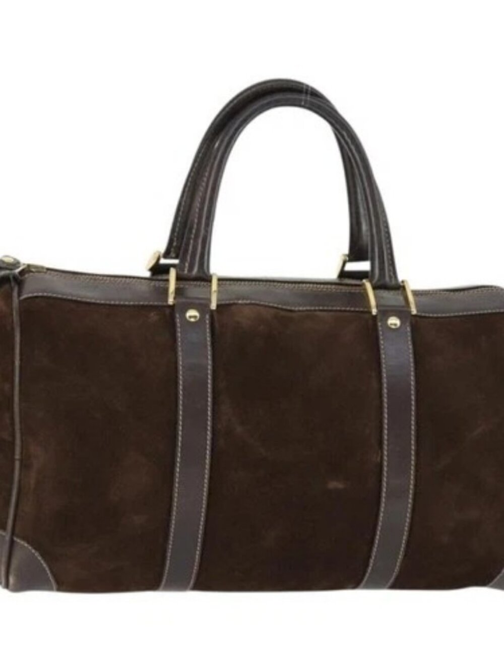 GUCCI Hand Bag Suede Brown Gold 012 468 40 58 Auth BA10128
